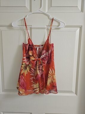 Chocolate Orange Floral Tie-Front Cami